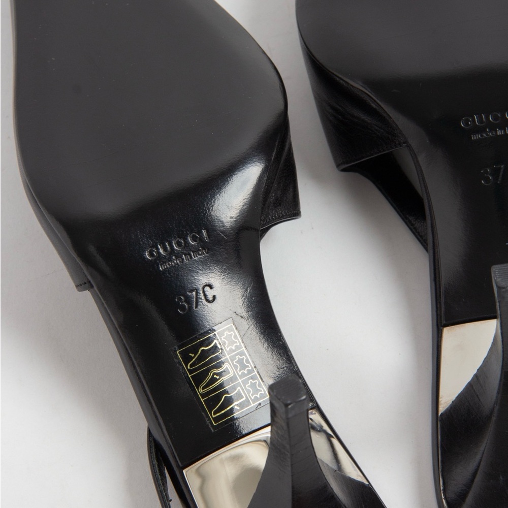 SOLD— Gucci Black Square Toe Crystal G Slingback Heels - Picture 9 of 11